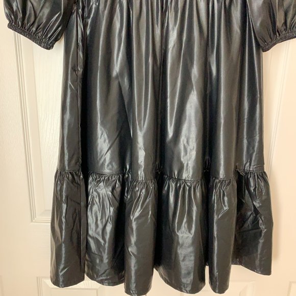 CHICO’S FAUX LEATHER MIDI TIERED DRESS WITH SLEEVES - Picture 15 of 16